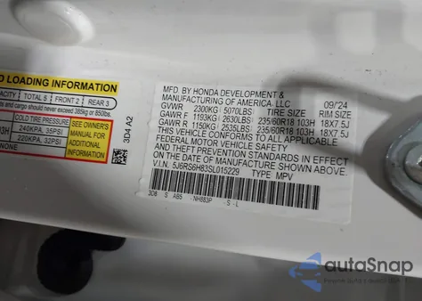 2025 Honda Cr-V Hybrid Sport-L from USA, damaged, VIN 5J6RS6H83SL015229